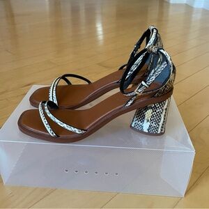 Franco Sarto Leather Black and Tan Snakeskin Embossed Heels